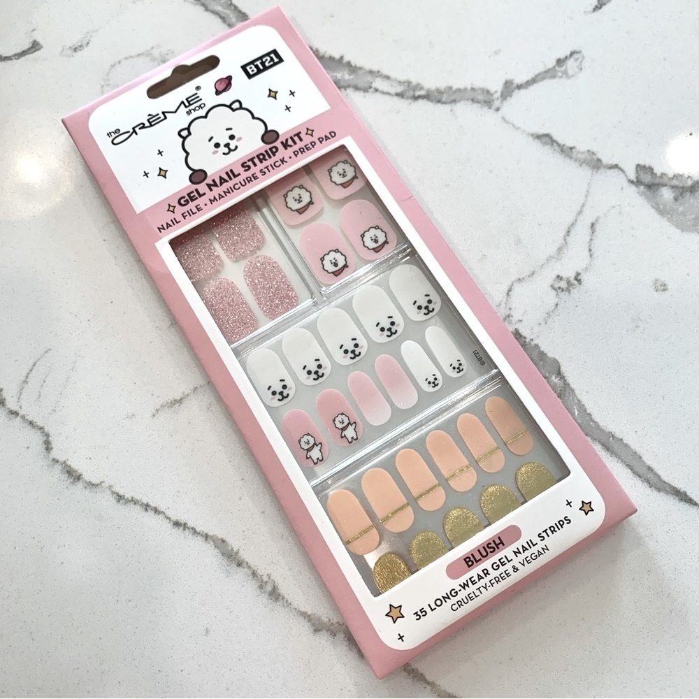 Blush Pink White BT21 RJ Gel Nail Strip Kit Nail Decals Manicure Set